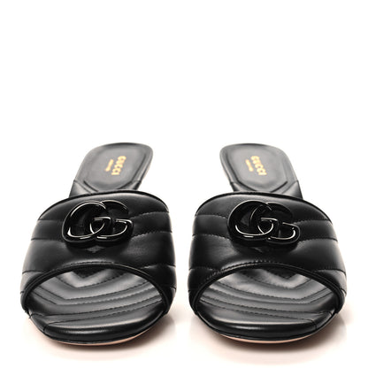 Gucci Nappa Matelasse Monochrome GG Marmont 75mm Slide Sandals 38 Black 2 of 9