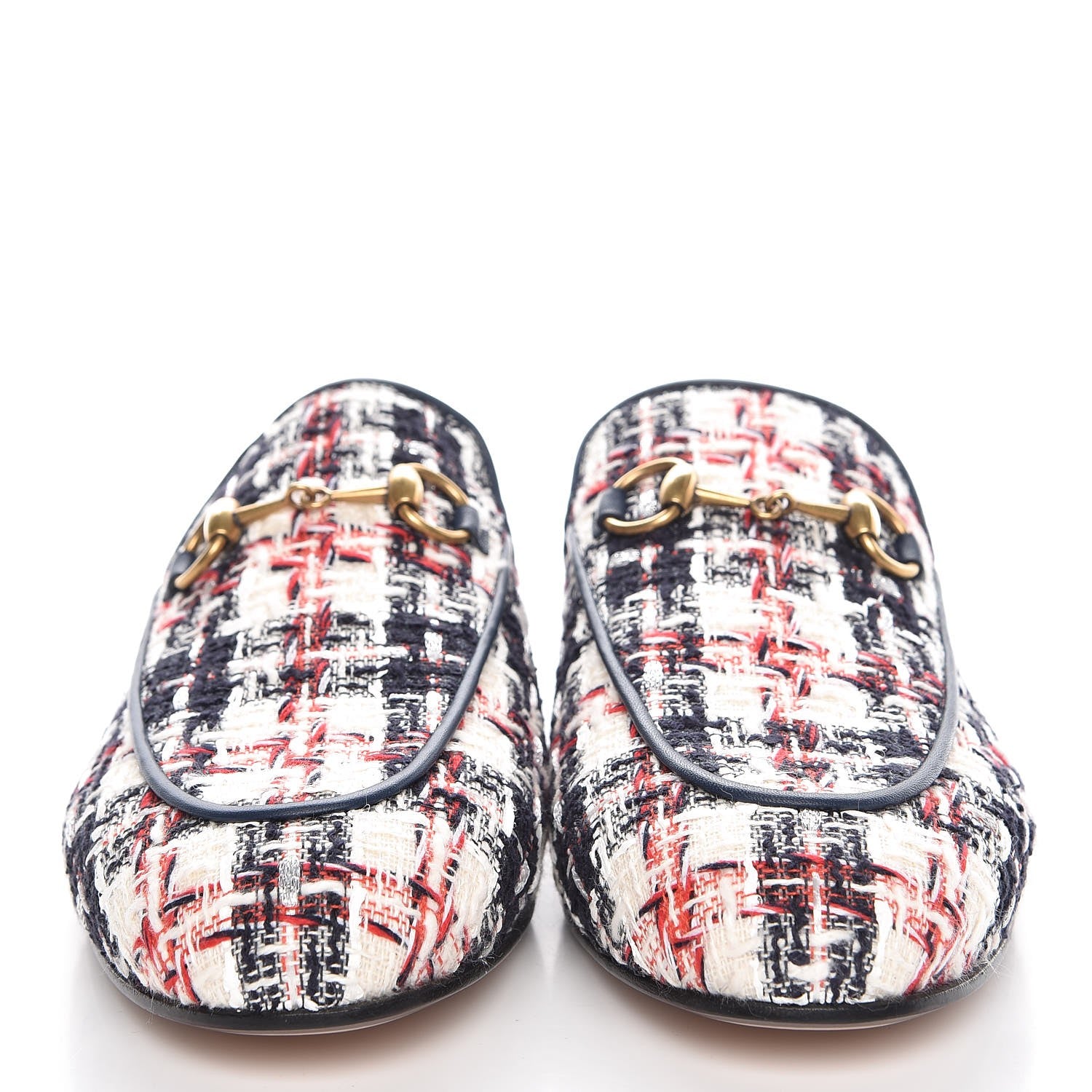Gucci Tweed Check Womens Princetown Slippers 37 Gardenia Ink Blue Agata 2 of 9
