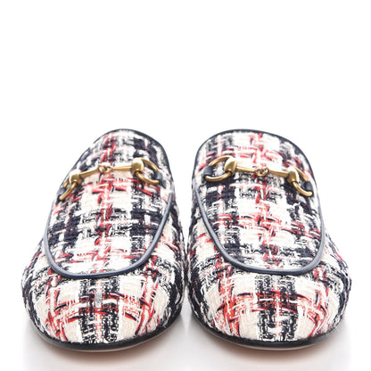 Gucci Tweed Check Womens Princetown Slippers 37 Gardenia Ink Blue Agata 2 of 9