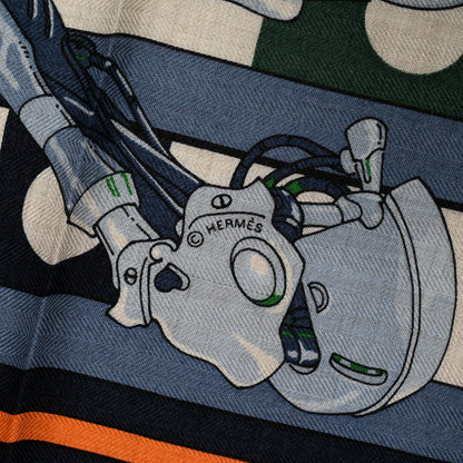 Hermes Cashmere Silk Robocabar Scarf 100 Bleu Naturel Orange 10 of 12