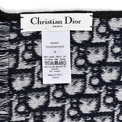 Christian Dior Wool Silk Oblique Fringed Scarf Navy Blue 3 of 3