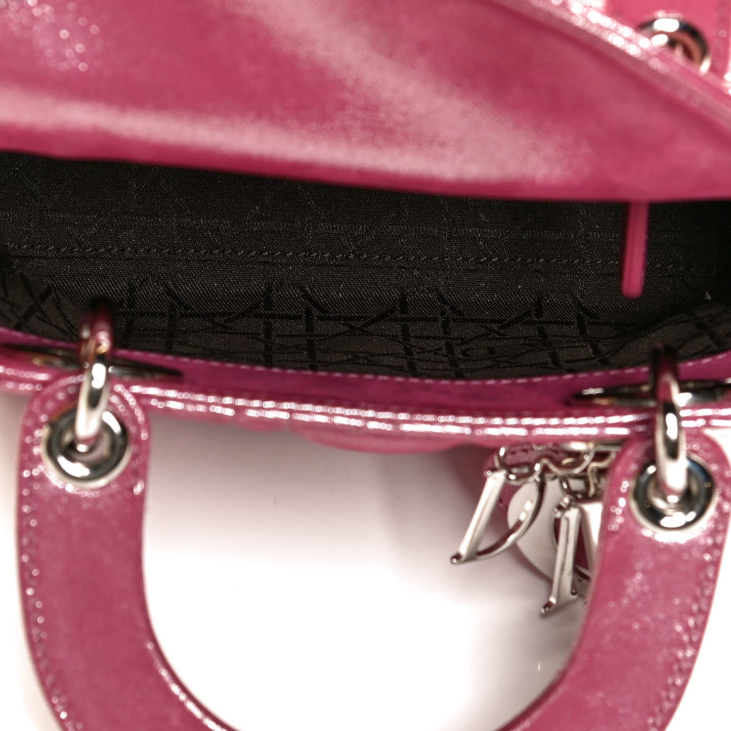 Metallic Lambskin Cannage Mini Lady Dior Rose Cherie