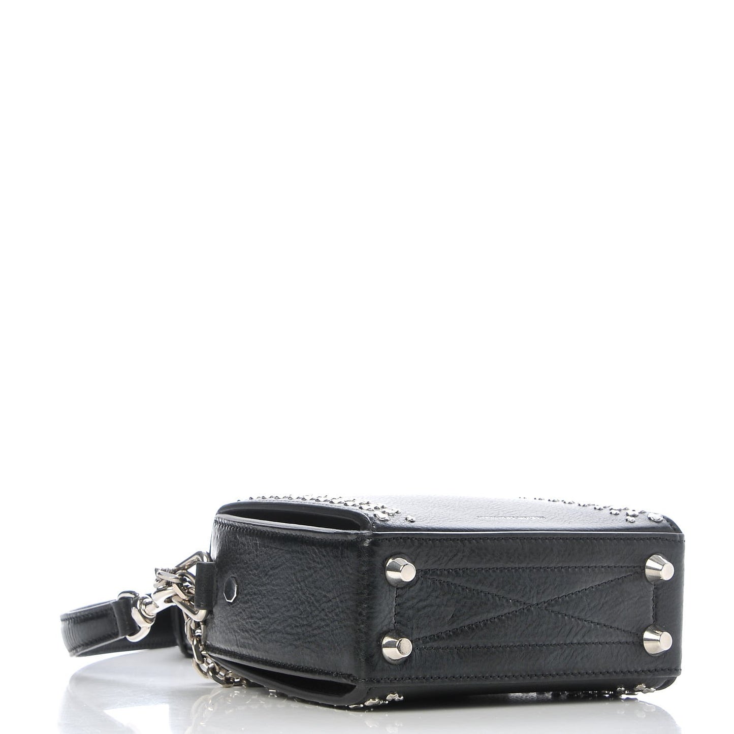 Grained Calfskin Studded Box Shoulder Bag 16 Black
