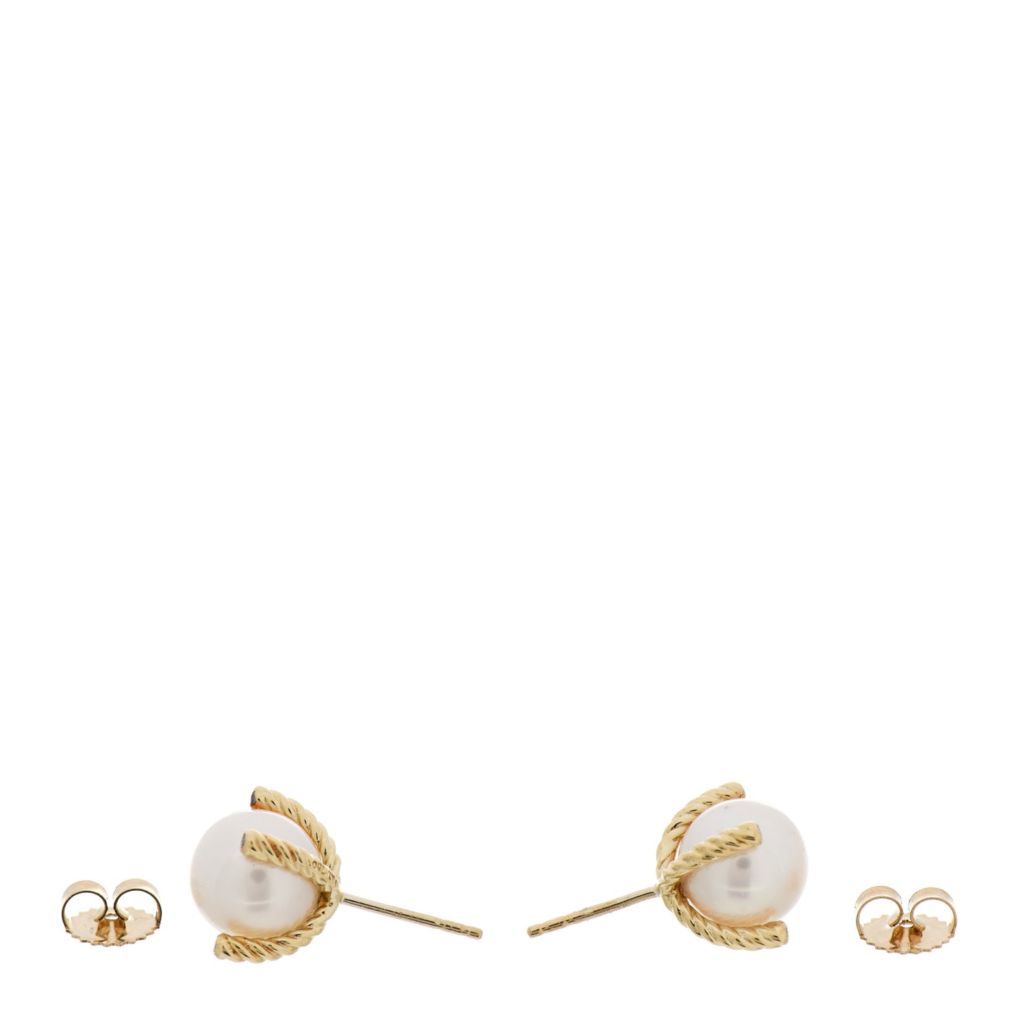 18K Yellow Gold Diamond Pearl 10mm Cable Stud Earrings
