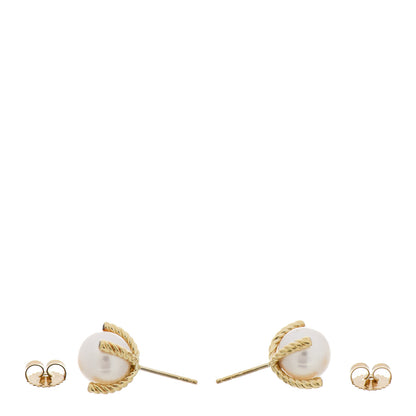 David Yurman 18K Yellow Gold Diamond Pearl 10mm Cable Stud Earrings 3 of 5