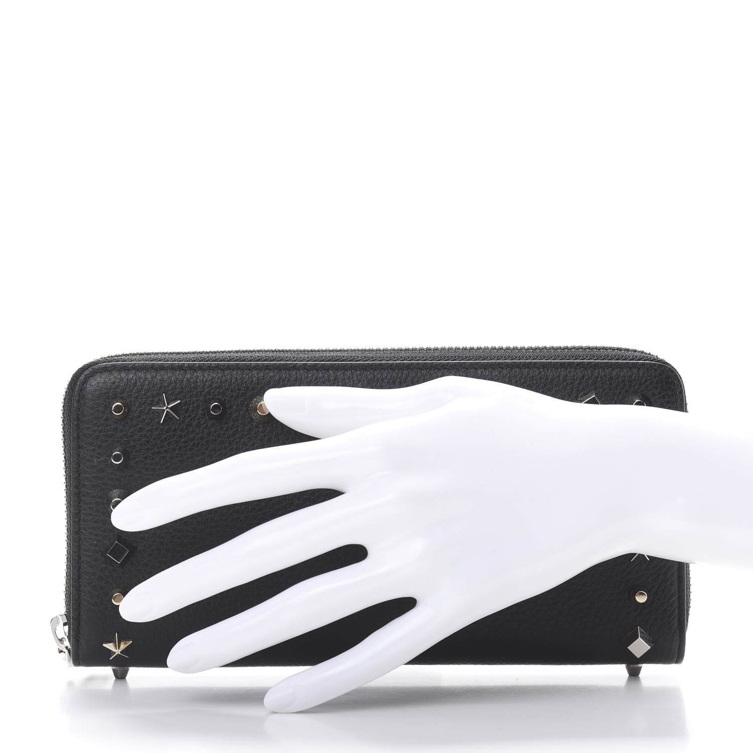 Christian Louboutin Grained Calfskin Star Studded Zip Around Wallet Black 2 of 8