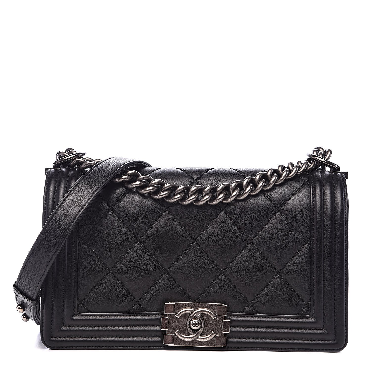 Chanel Calfskin Double Stitch Medium Boy Flap Black 1 of 18