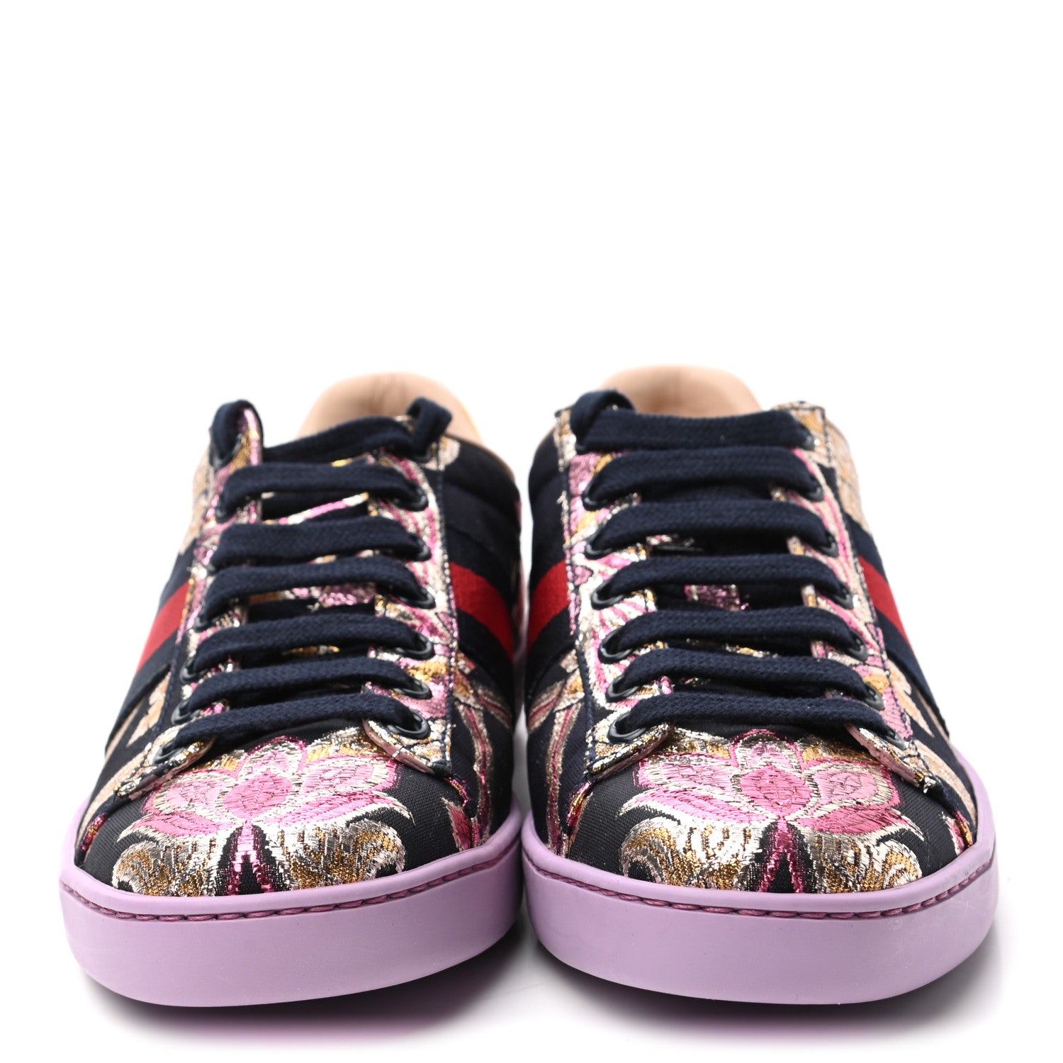 Gucci Lurex Brocade Web Nappa Womens Ace Sneakers 35 Black Pink Oro Vecchio 2 of 9