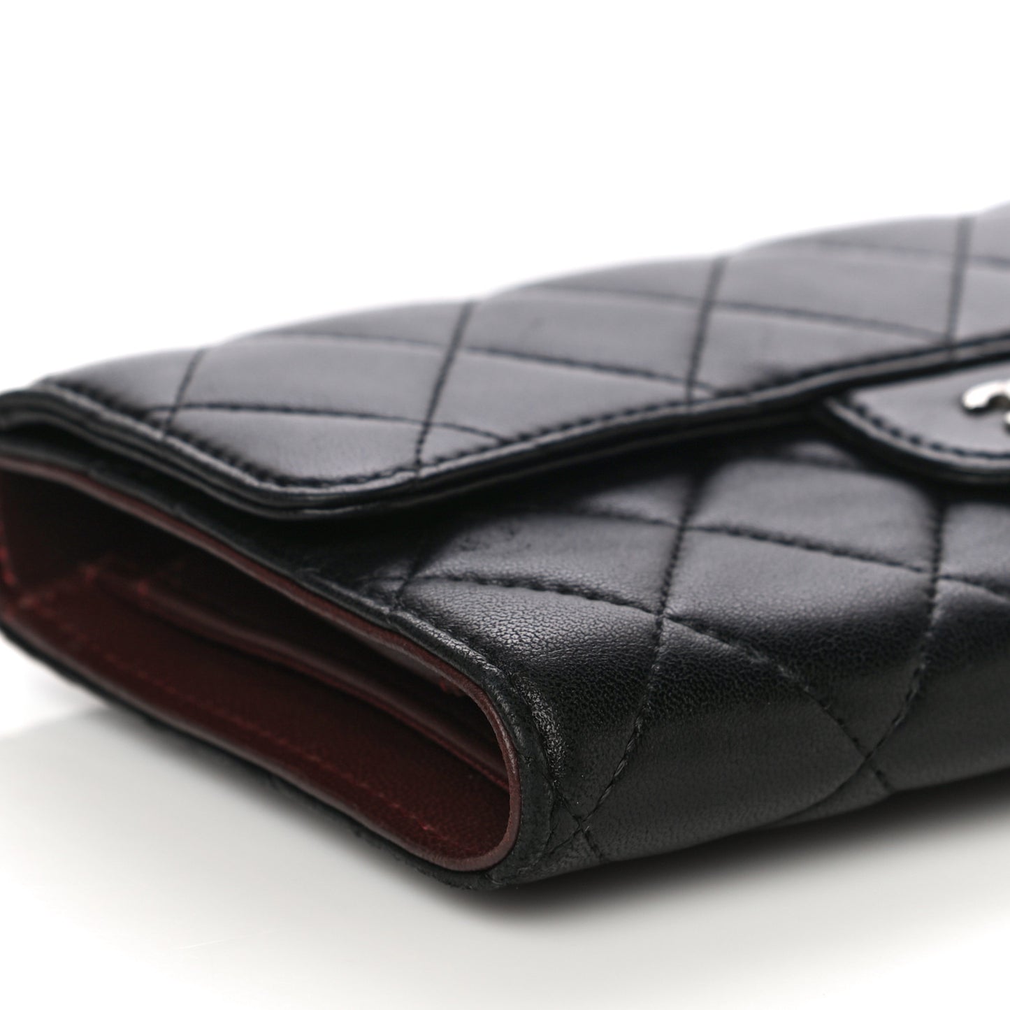 Lambskin Quilted Large Gusset Flap Wallet Black
