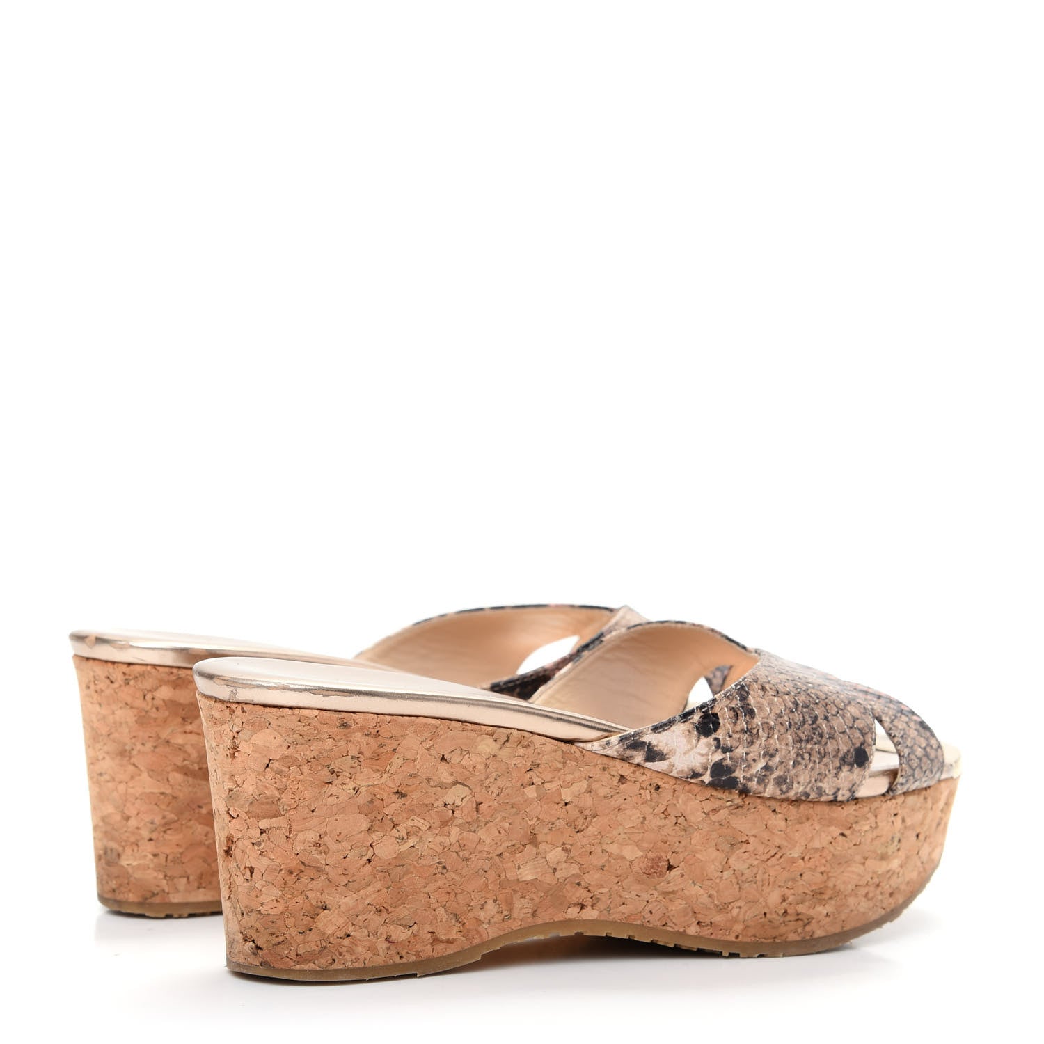 Jimmy Choo Snakeskin Prima Cork Wedge Sandals 37 Natural 4 of 10