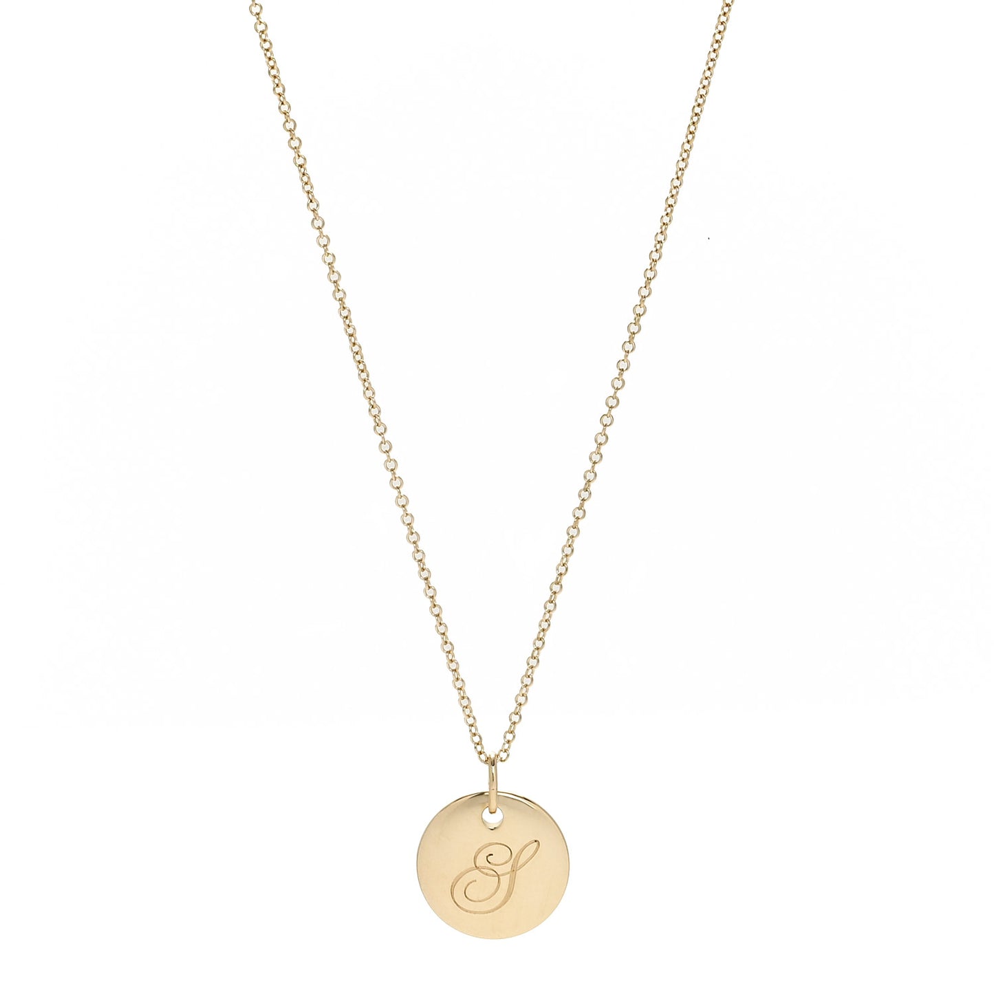 18K Yellow Gold Notes Letter S Disc Charm Pendant Necklace