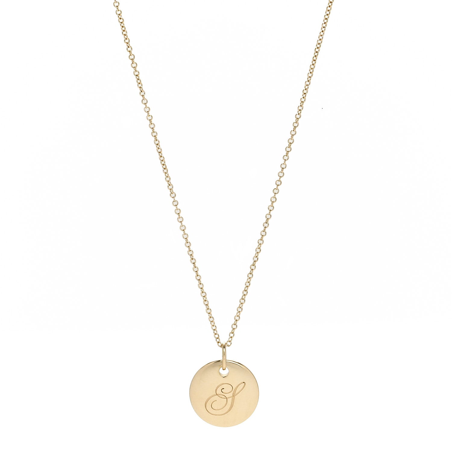 Tiffany 18K Yellow Gold Notes Letter S Disc Charm Pendant Necklace 1 of 7