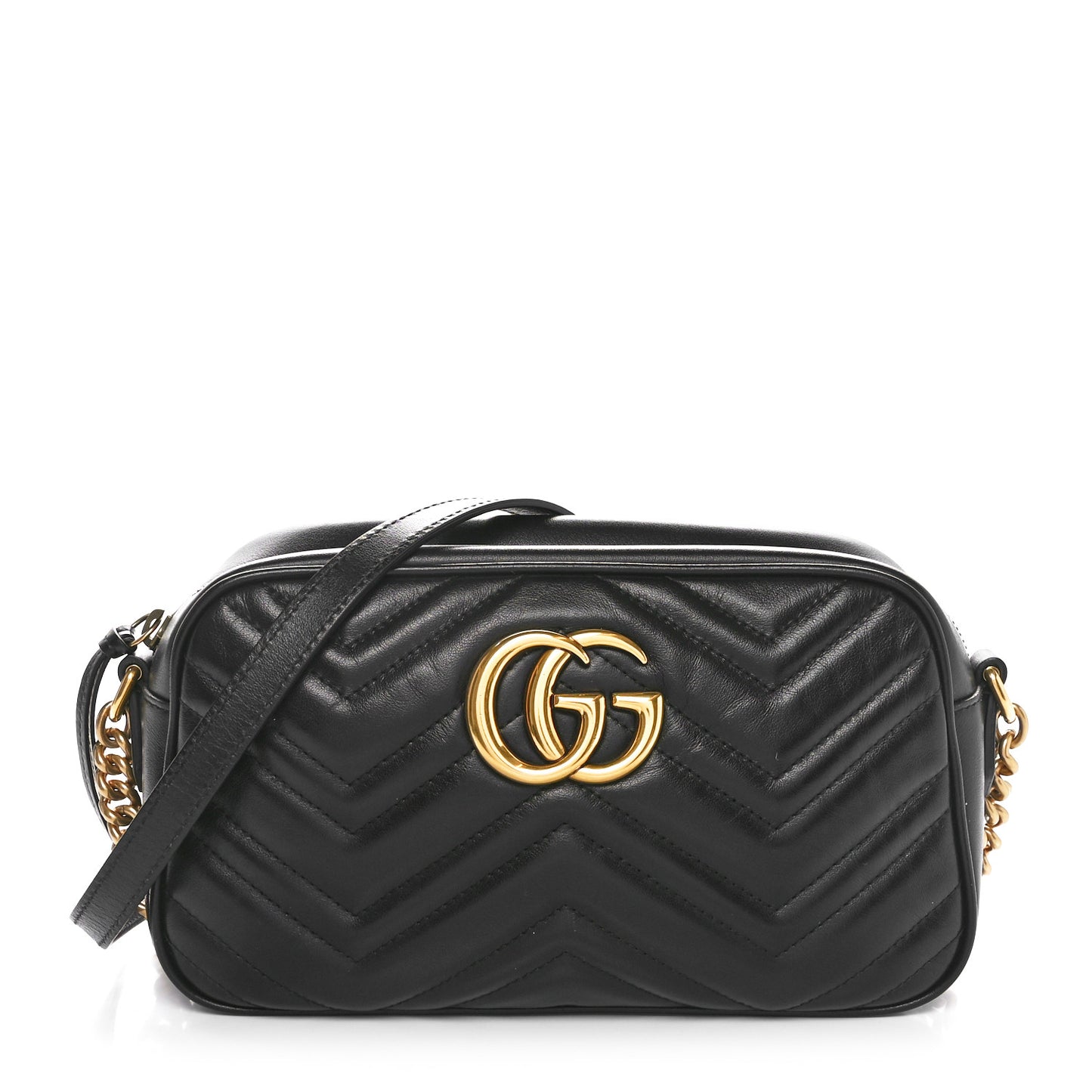 Calfskin Matelasse Small GG Marmont Chain Shoulder Bag Black