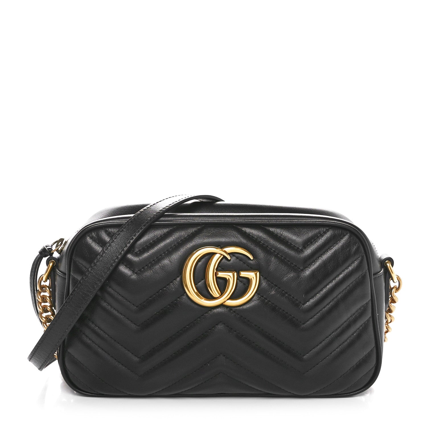 Gucci Calfskin Matelasse Small GG Marmont Chain Shoulder Bag Black 1 of 11