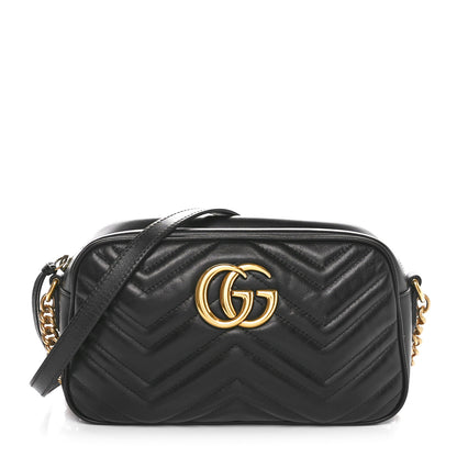Gucci Calfskin Matelasse Small GG Marmont Chain Shoulder Bag Black 1 of 11