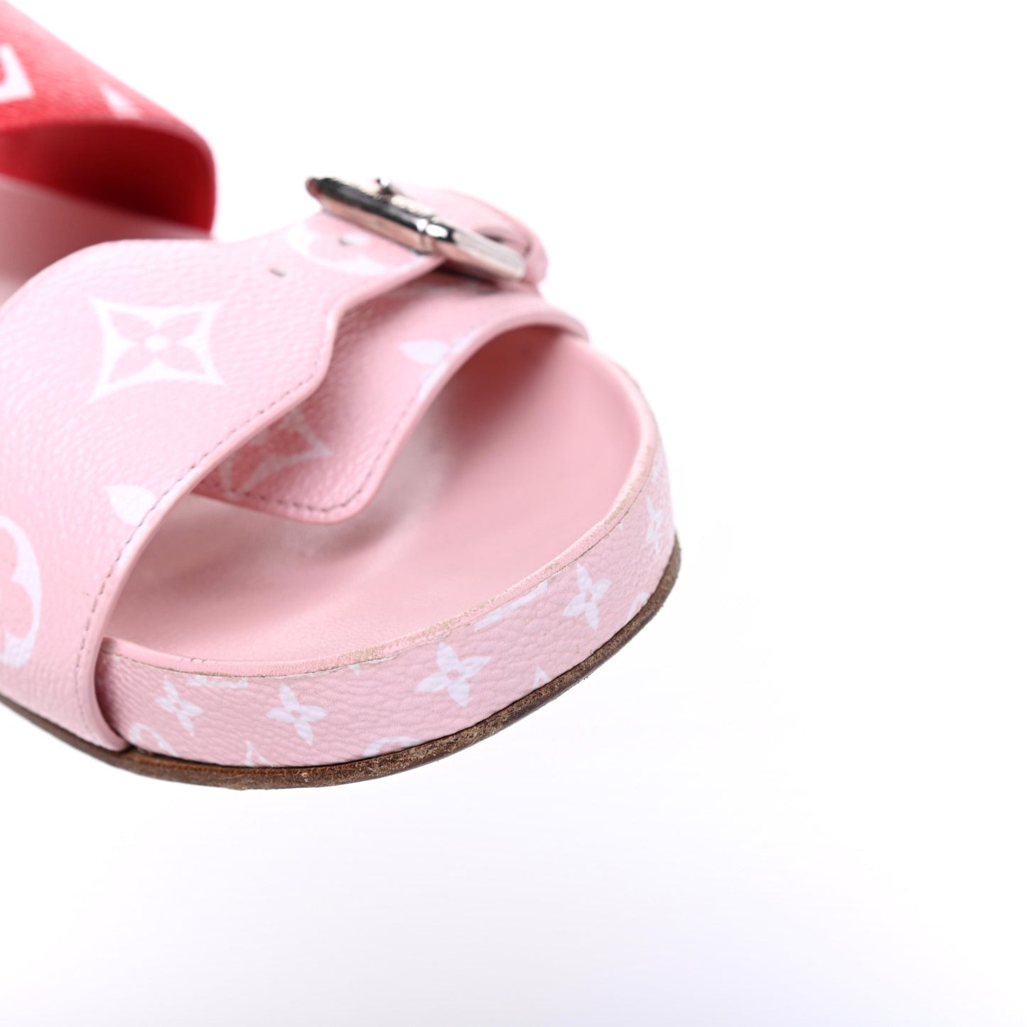 Monogram Giant Bom Dia Flat Mule Sandals 37.5 Rouge Rose