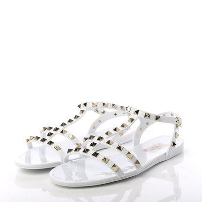 Valentino Garavani PVC Jelly Rockstud Caged Sandals 39 Optic White 3 of 11