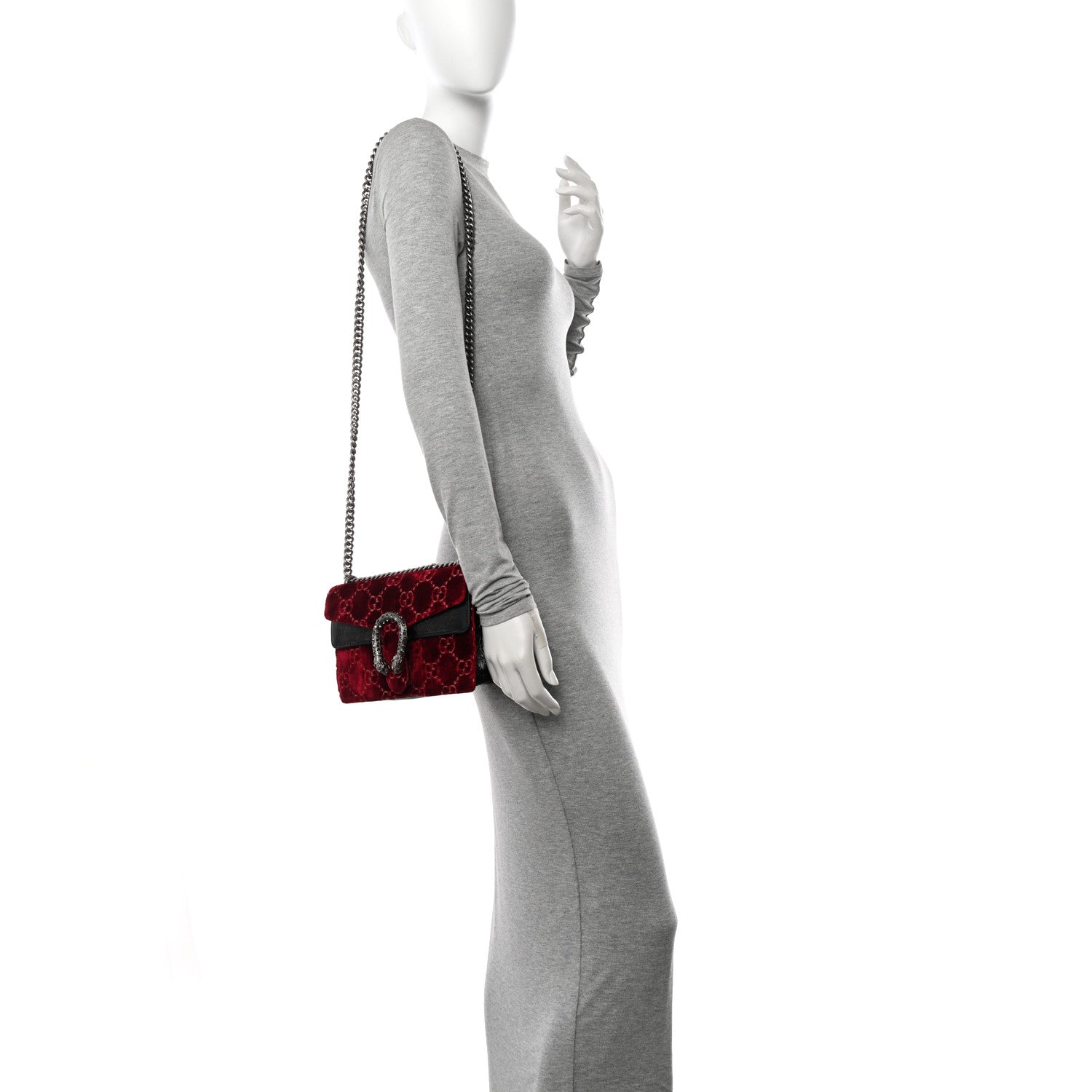 Gucci Velvet Skipper Crystal GG Monogram Small Dionysus Shoulder Bag Red Cipria Black Black Diamond 3 of 10