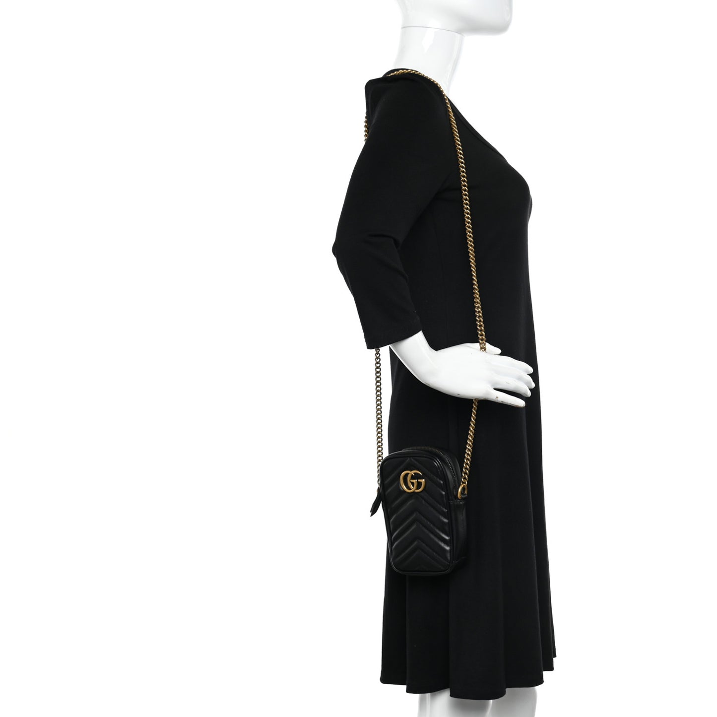 Calfskin Matelasse Mini GG Marmont Crossbody Bag Black