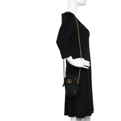 Gucci Calfskin Matelasse Mini GG Marmont Crossbody Bag Black 2 of 10