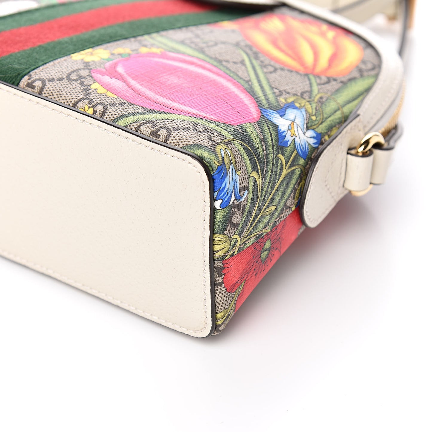 GG Supreme Monogram Flora Web GG Small Ophidia Dome Shoulder Bag White