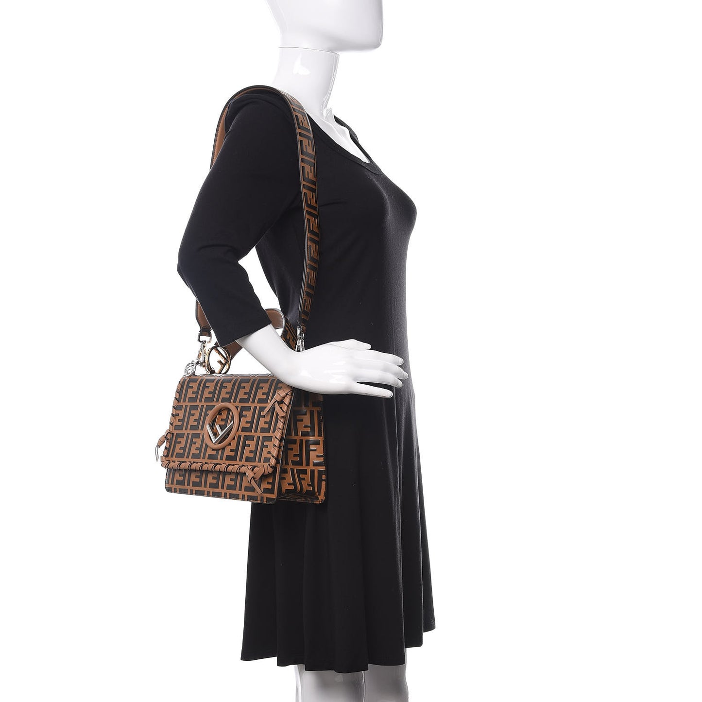 Vitello Century F is Fendi Whipstitch Threads FF Embossed Kan I Shoulder Bag Tobacco Orzo
