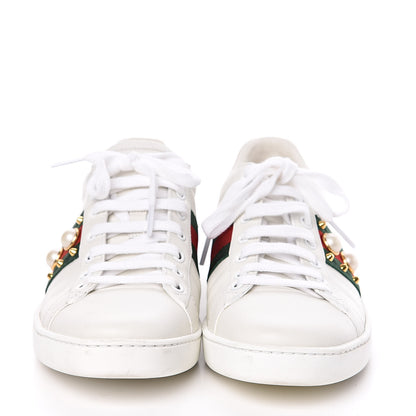 Gucci Calfskin Web Pearl Studded Womens Ace Sneakers 38 White 2 of 9