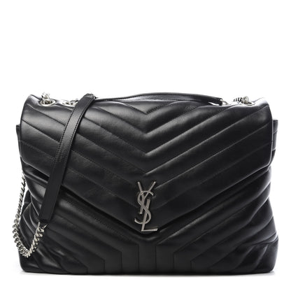 Saint Laurent Calfskin Y Quilted Monogram Large Loulou Chain Satchel Black 1 of 13