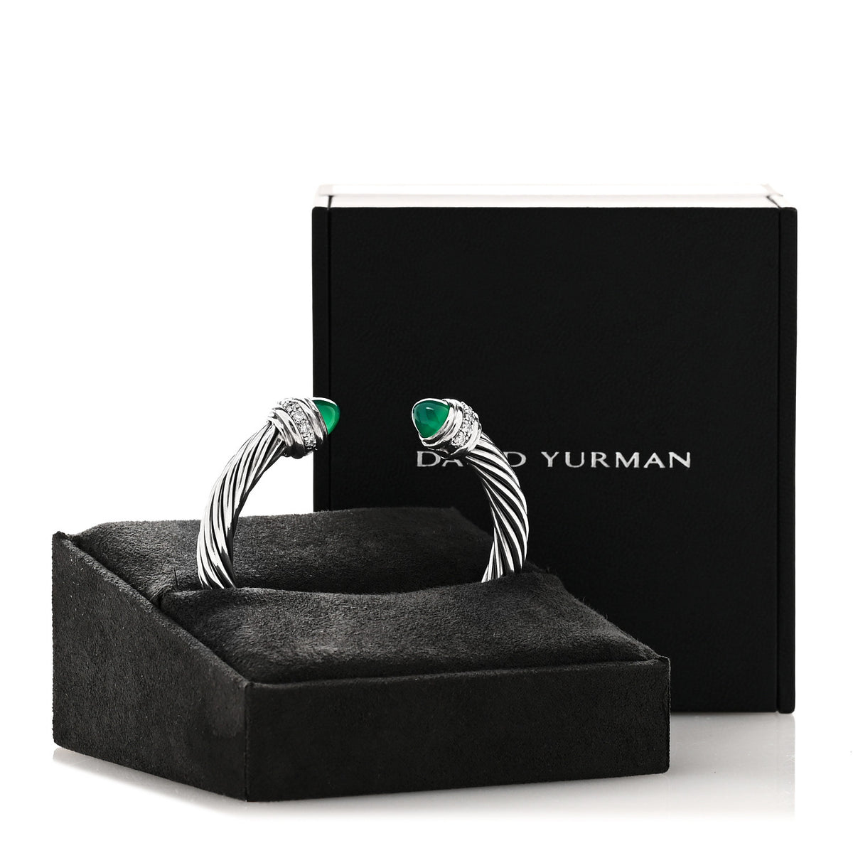 Sterling Silver Diamond Green Onyx 7mm Cable Classics Bracelet
