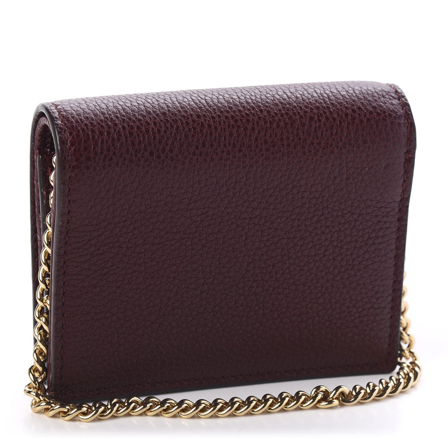 Grainy Calfskin Zumi Chain Card Case Wallet Vintage Bordeaux