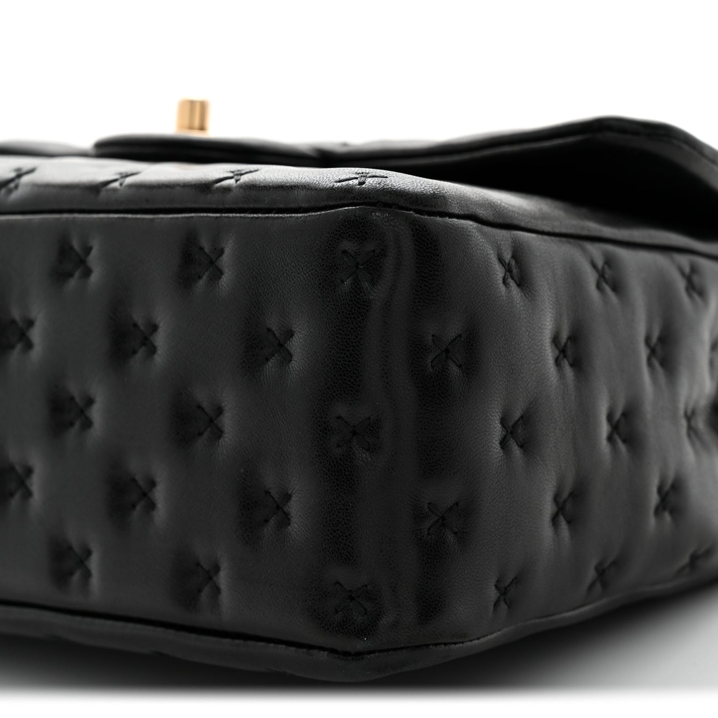 Lambskin Cross Stitch Small Coco Handle Flap Dark Black