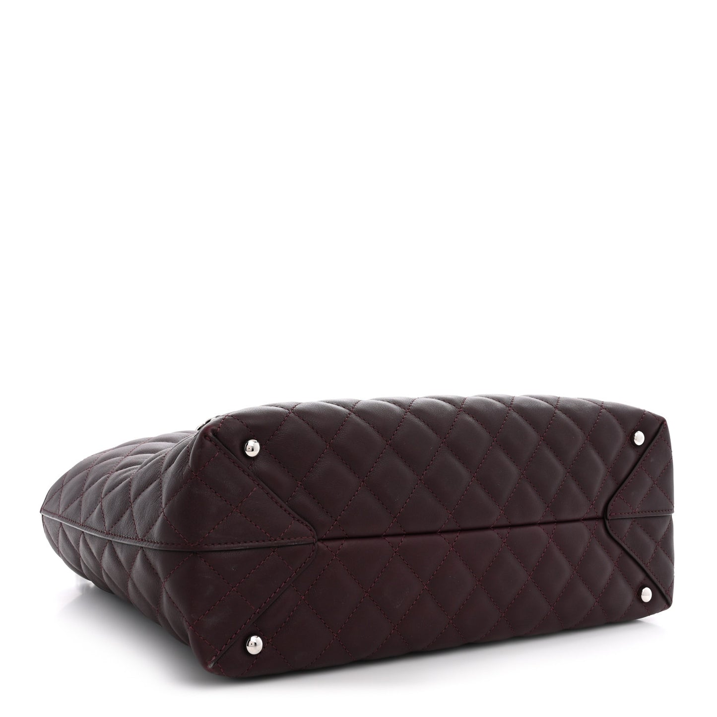 Calfskin Quilted Large Shopping Tote Burgundy