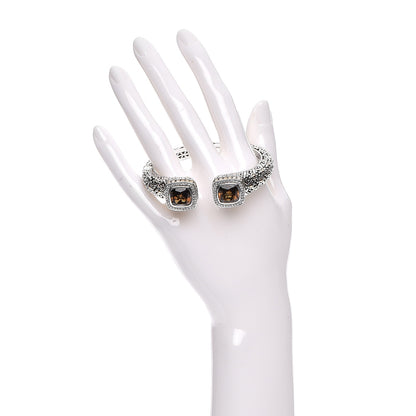 John Hardy Sterling Silver 18K Yellow Gold Diamond Smoky Quartz Jaisalmer Cuff Bracelet 2 of 9