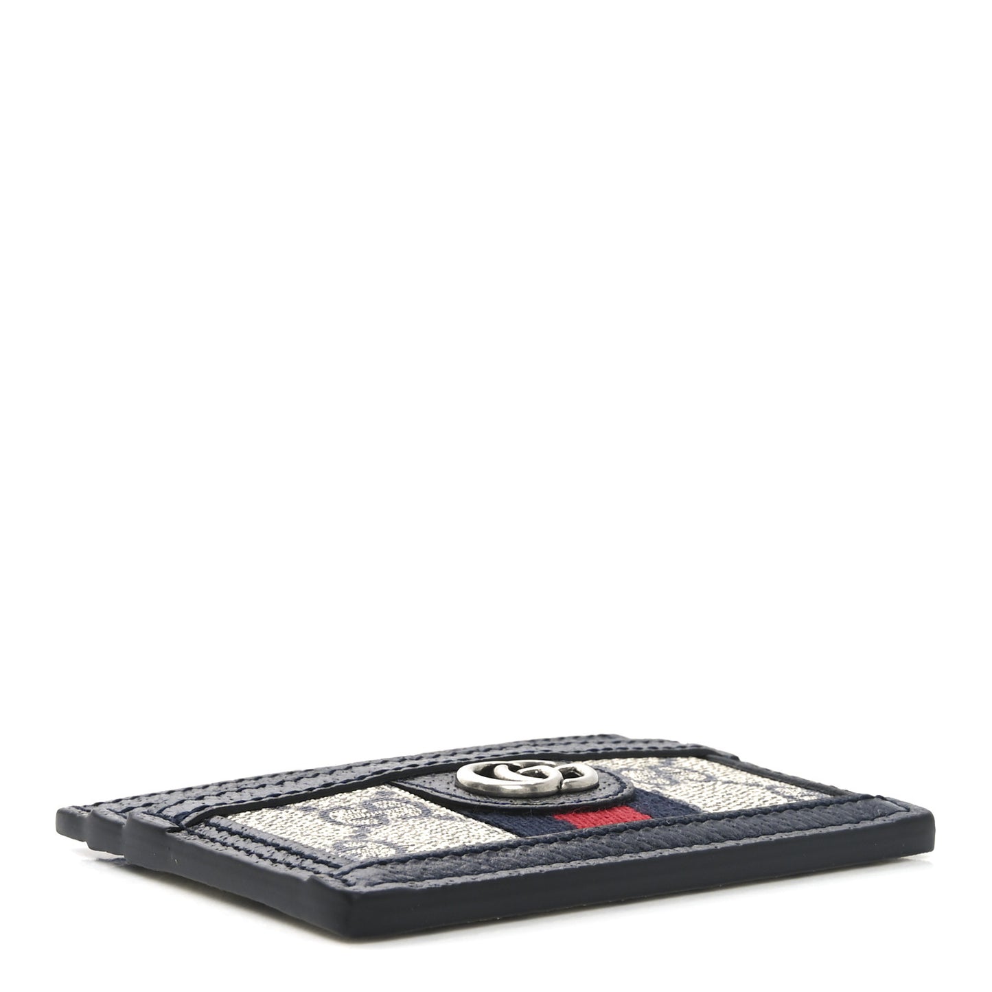GG Supreme Monogram Textured Dollar Calfskin Web Ophidia Card Holder Beige Blue