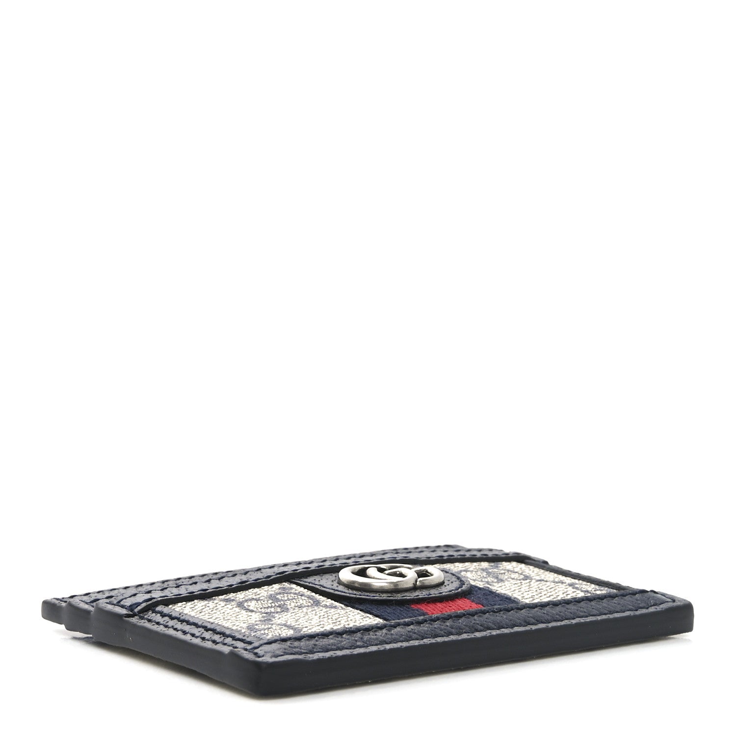 Gucci GG Supreme Monogram Textured Dollar Calfskin Web Ophidia Card Holder Beige Blue 4 of 6