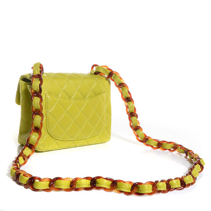 Chanel Lambskin Tortoise Chain Mini Square Flap Chartreuse 3 of 10