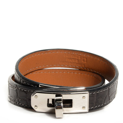 Hermes Matte Alligator Kelly Double Tour Bracelet Small Graphite 1 of 9