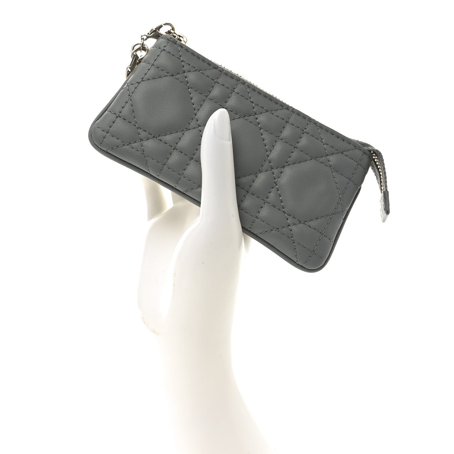 Christian Dior Lambskin Cannage Lady Dior Zipped Key Case Stone Grey 2 of 7