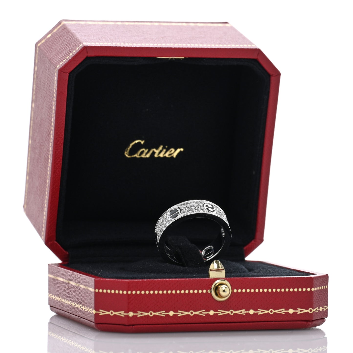 18K White Gold Diamond Ceramic LOVE Paved Ring 60 9