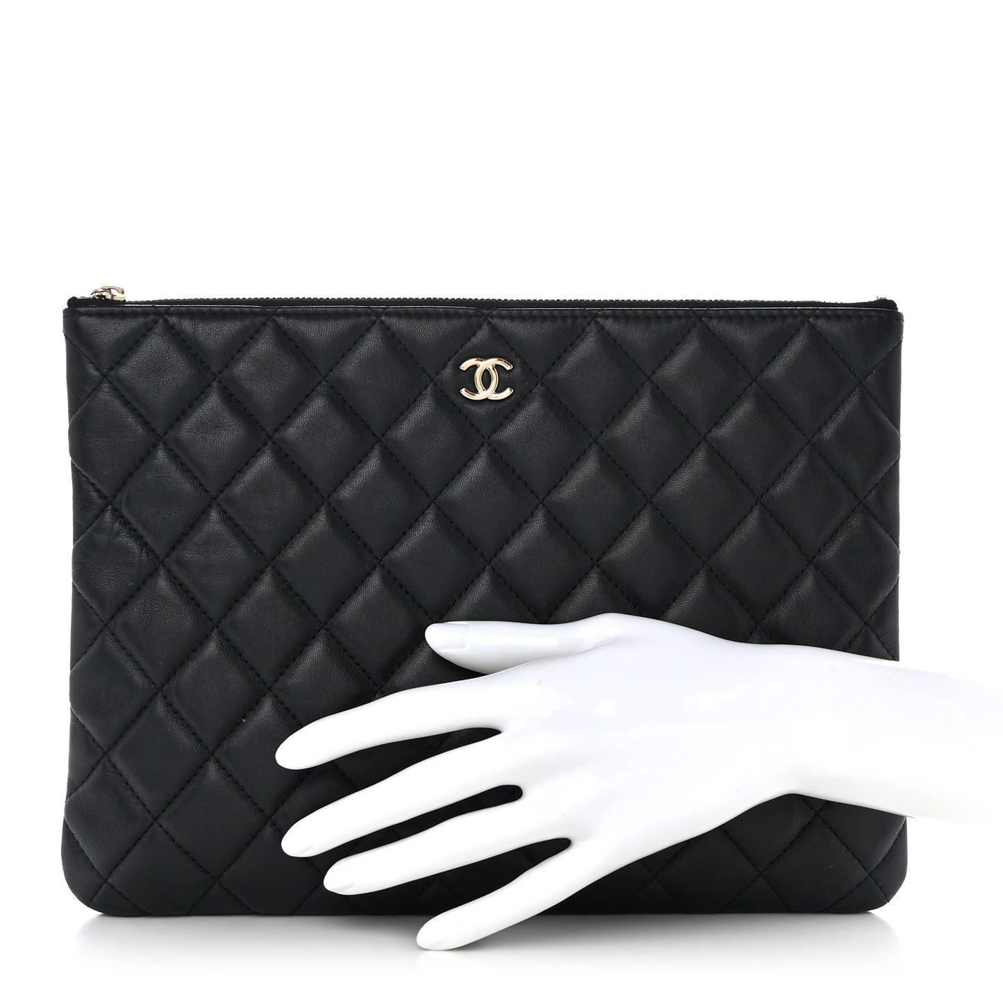 Lambskin Quilted Medium Cosmetic Case Black