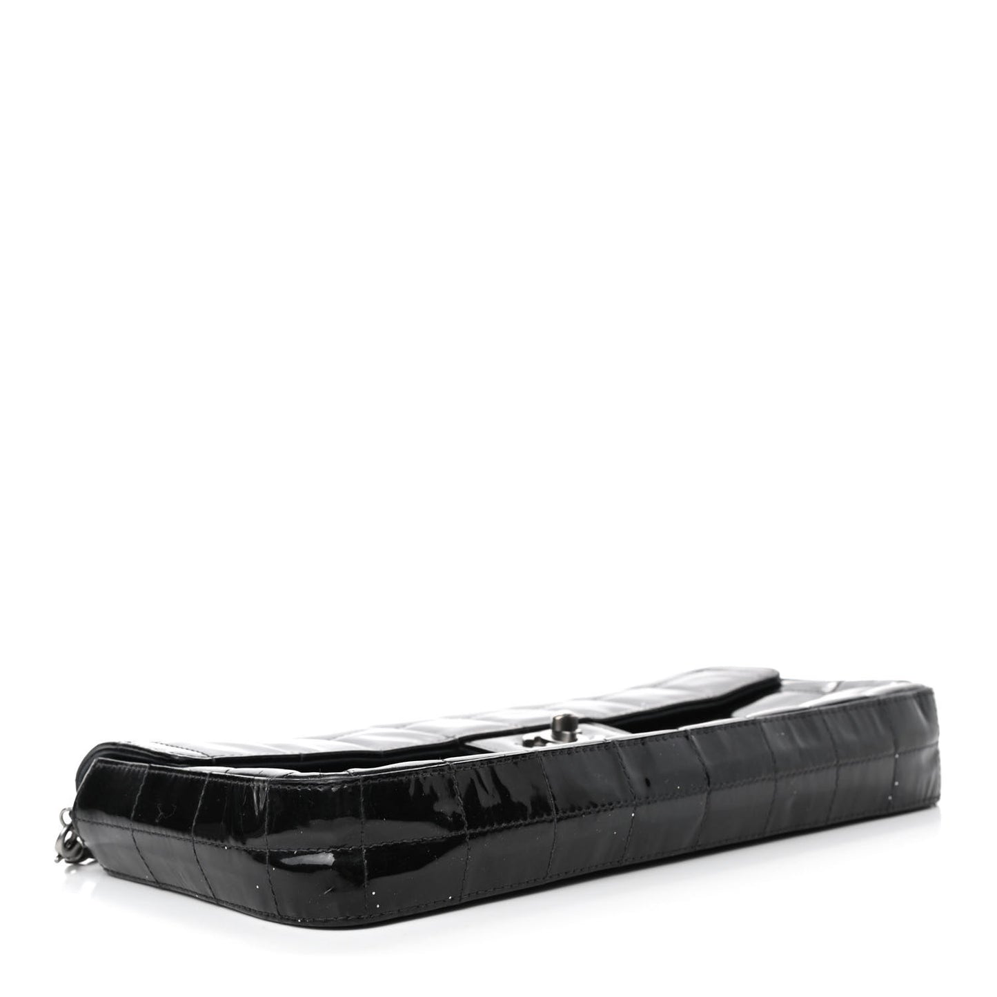 Patent Quilted East West Chocolate Bar Flap Black