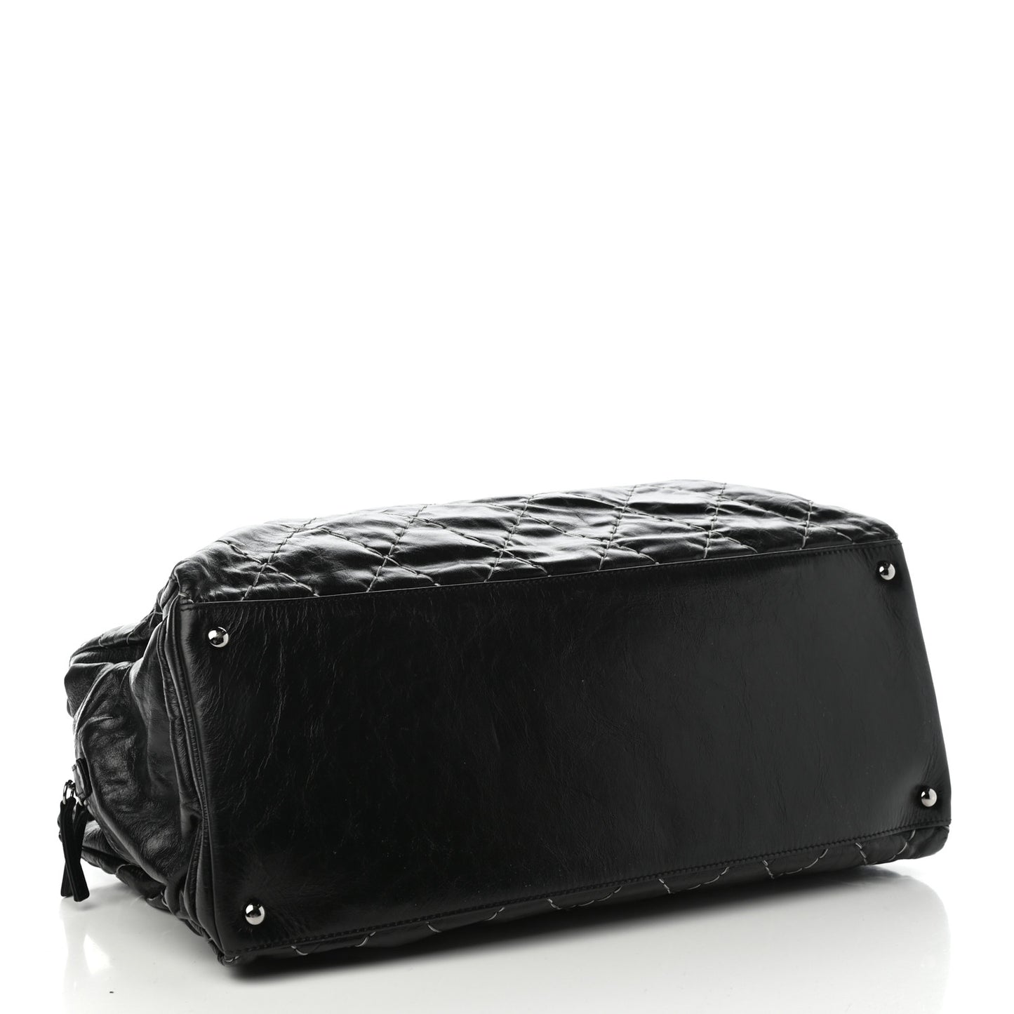 Glazed Goatskin Double Contrast Stitch Large Tote Black