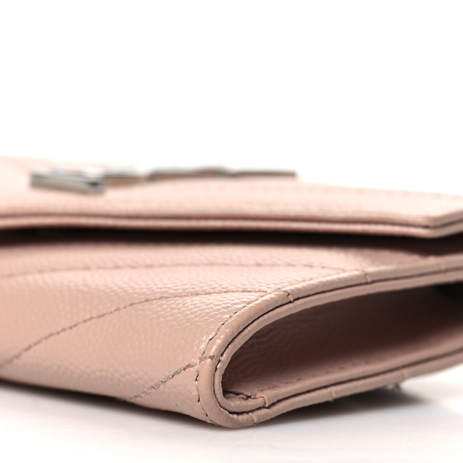 Saint Laurent Grain De Poudre Matelasse Chevron Small Monogram Envelope Wallet Pale Pink 10 of 10
