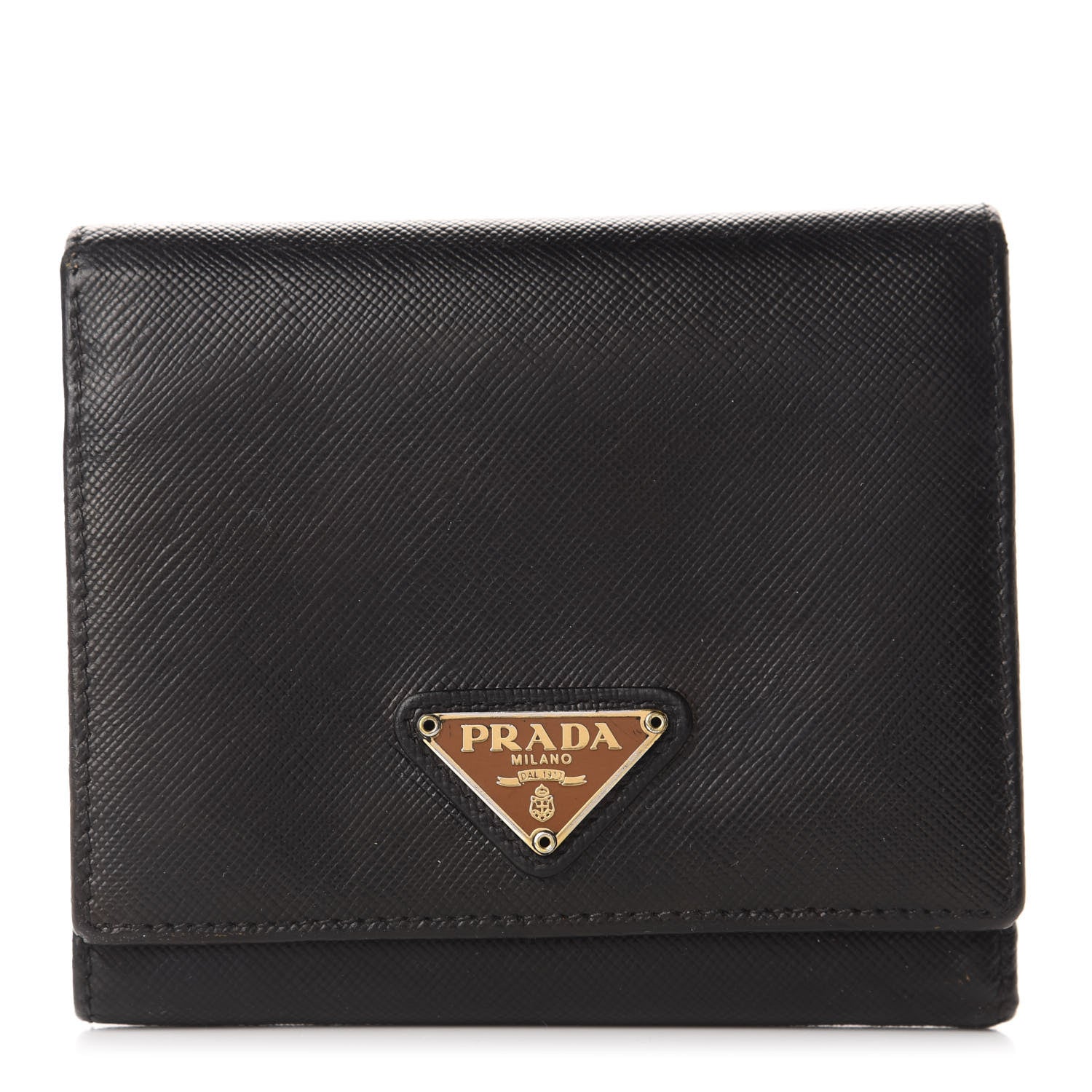 Prada Saffiano Metal Tri-Fold Wallet Black 1 of 8