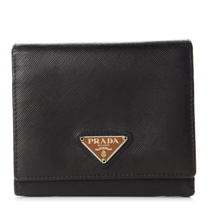 Prada Saffiano Metal Tri-Fold Wallet Black 1 of 8