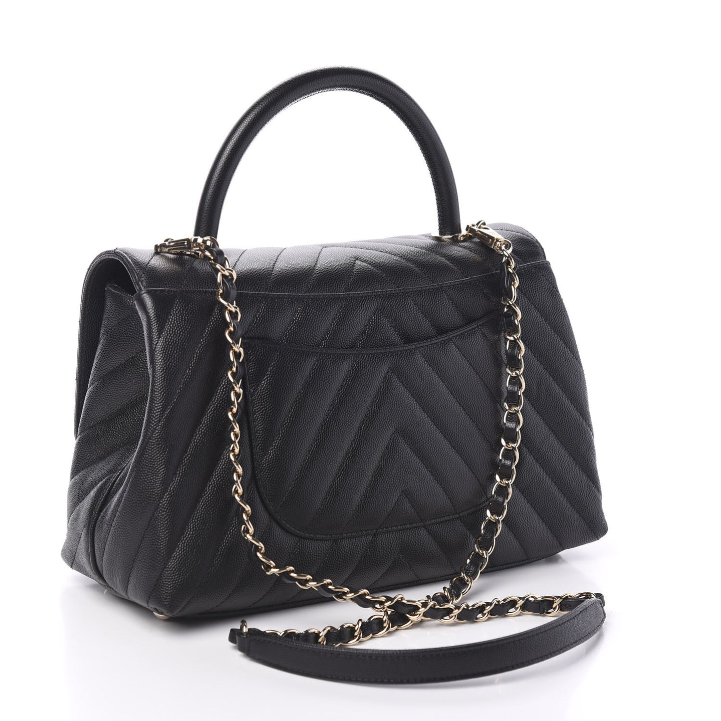 Caviar Chevron Quilted Small Coco Handle Flap Black