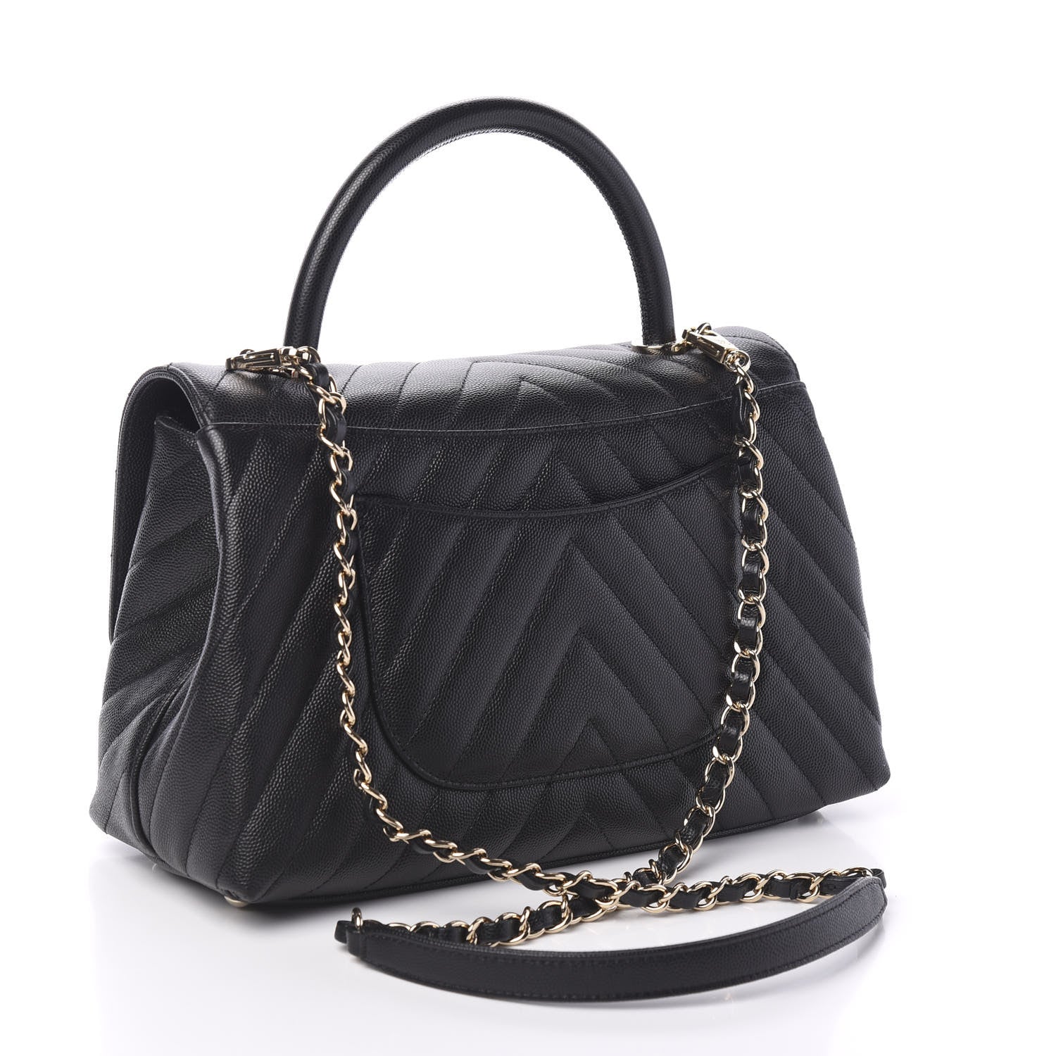 Chanel Caviar Chevron Quilted Small Coco Handle Flap Black 2 of 10