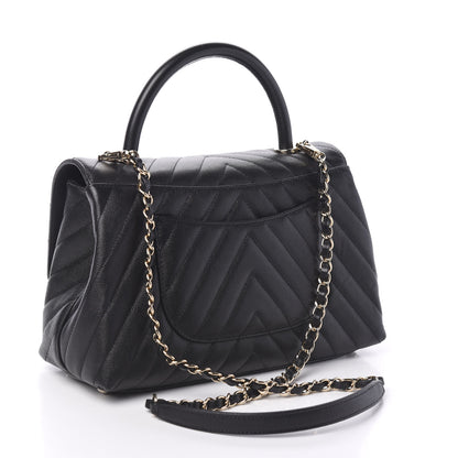 Chanel Caviar Chevron Quilted Small Coco Handle Flap Black 2 of 10