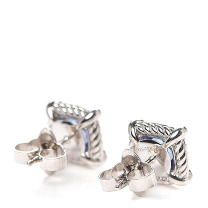 David Yurman 18K White Gold Tanzanite Diamond 8mm Chatelaine Bezel Stud Earrings 3 of 4