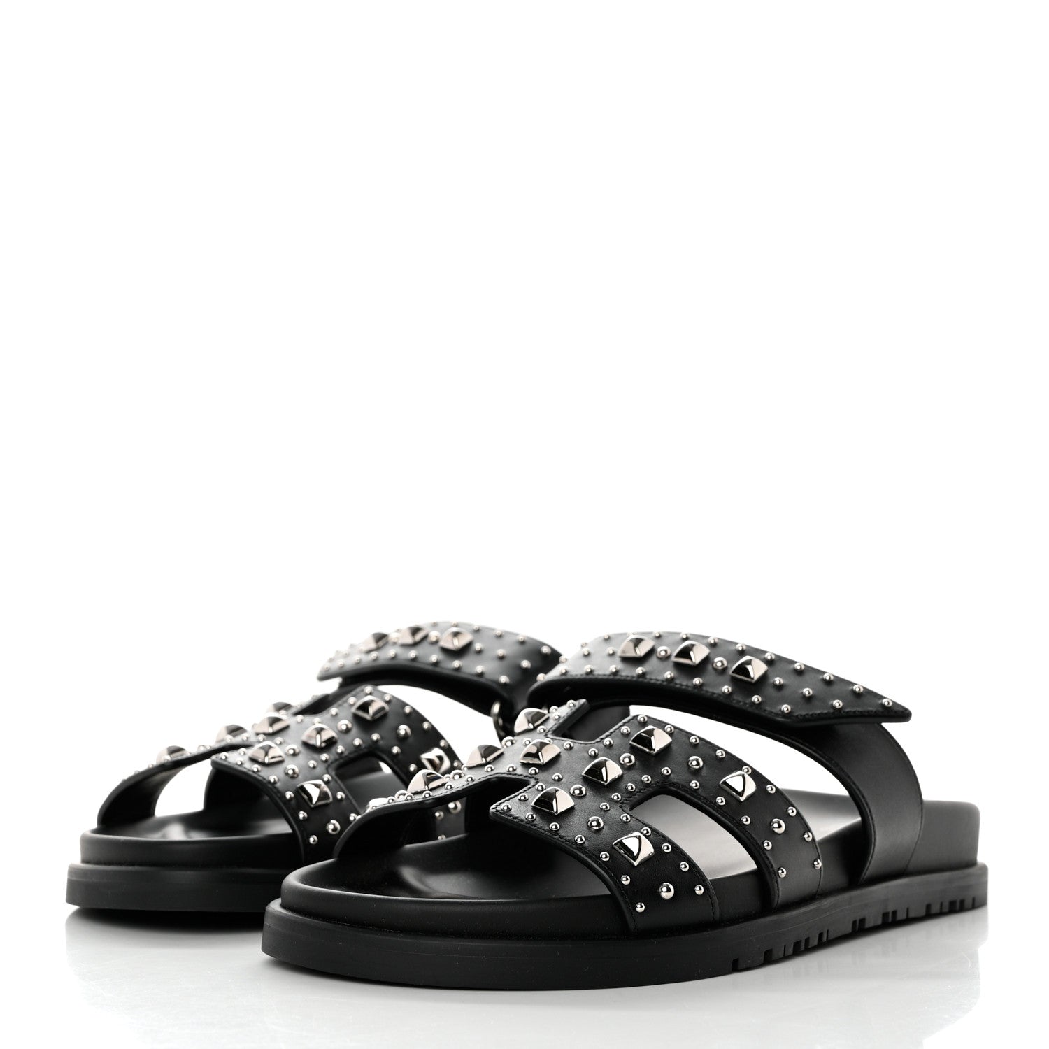 Hermes Calfskin Studded Womens Chypre Sandals 36 Black 3 of 9